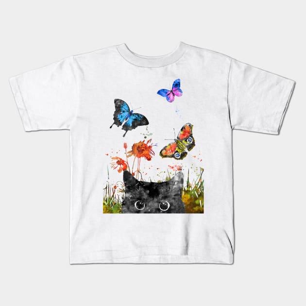 Peeking cat Kids T-Shirt by RosaliArt